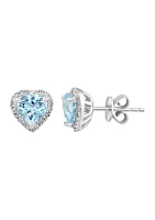 Diamond and Aquamarine Earrings in 14K White Gold