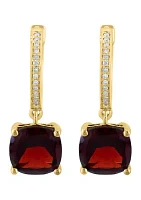 Diamond and Garnet Earrings in 14K Yellow Gold