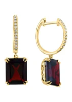 14K Yellow Gold Diamond Garnet Earrings