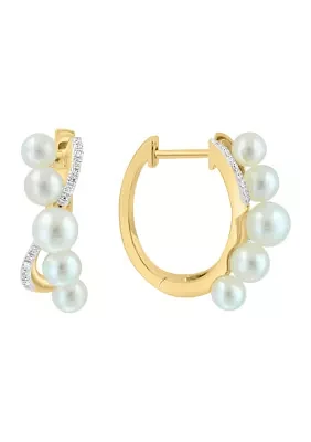 1/8 ct. t.w. Diamond and Freshwater Pearl Earrings in 14K Yellow Gold