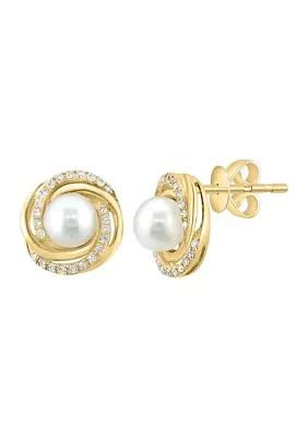 1/8 ct. t.w. Diamond and Pearl Earrings in 14K Yellow Gold