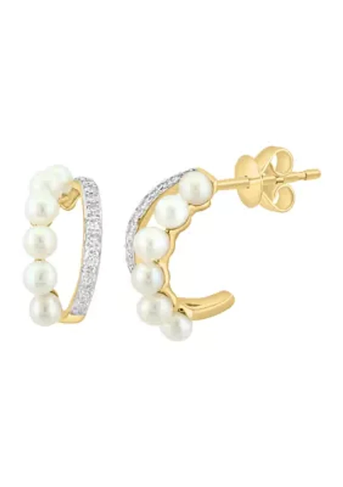 1/8 ct. t.w. Diamond and Freshwater Pearl Earrings in 14K Two Tone Gold