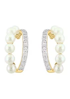 1/8 ct. t.w. Diamond and Freshwater Pearl Earrings in 14K Two Tone Gold