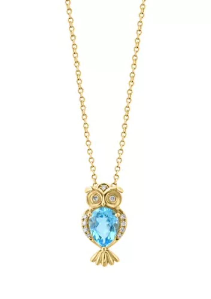 14K Yellow Gold Diamond, Blue Topaz Pendant Necklace