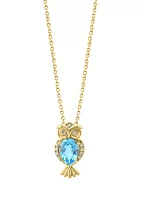 14K Yellow Gold Diamond, Blue Topaz Pendant Necklace