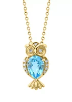 14K Yellow Gold Diamond, Blue Topaz Pendant Necklace