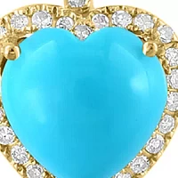 Diamond and Turquoise Heart Pendant Necklace in 14K Yellow Gold