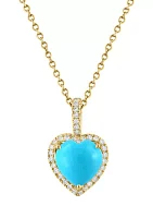 Diamond and Turquoise Heart Pendant Necklace in 14K Yellow Gold