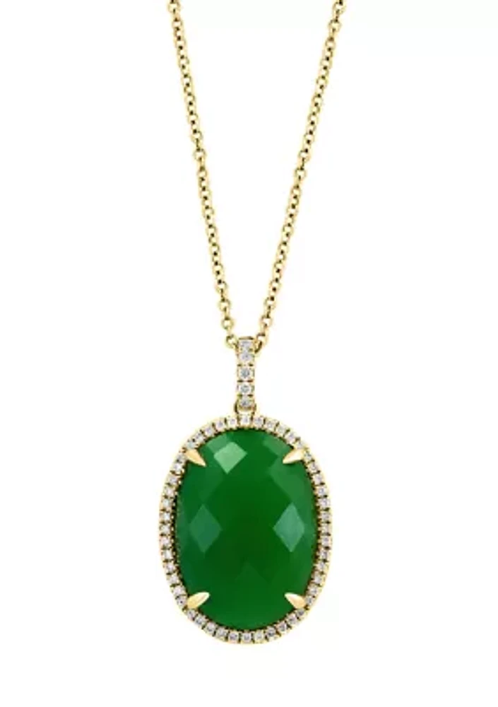 14K Yellow Gold Diamond and Jade Pendant Necklace