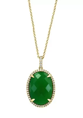 14K Yellow Gold Diamond and Jade Pendant Necklace