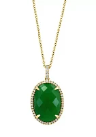 14K Yellow Gold Diamond and Jade Pendant Necklace