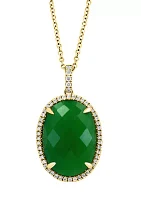 14K Yellow Gold Diamond and Jade Pendant Necklace