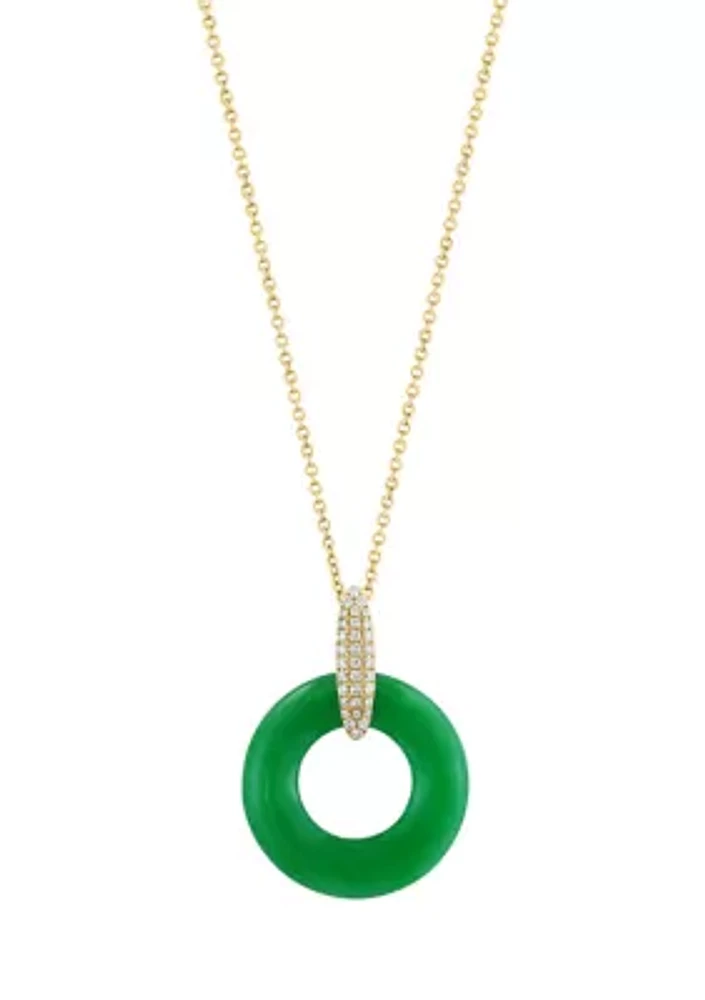  14K Yellow Gold Diamond, Jade Pendant Necklace