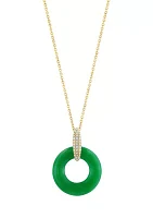  14K Yellow Gold Diamond, Jade Pendant Necklace