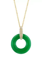  14K Yellow Gold Diamond, Jade Pendant Necklace