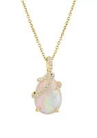 4.1 ct. t.w. Ethiopian Opal, 1/6 ct. t.w. Diamond Pendant Necklace in 14K Yellow Gold