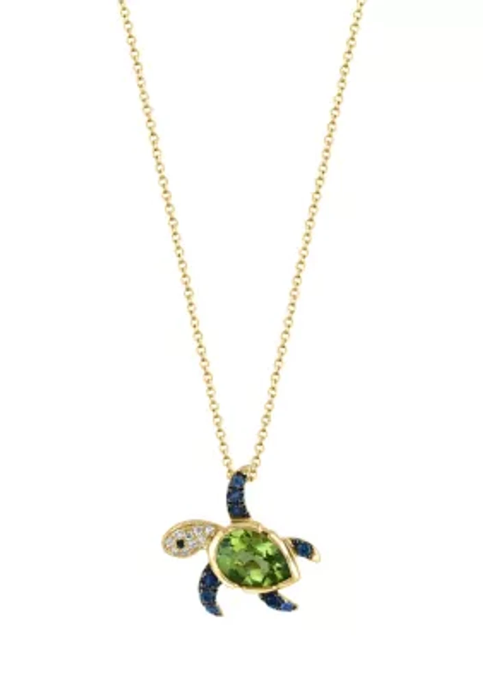  14K Yellow Gold Diamond, Black Diamond, Peridot, Sapphire Pendant