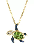  14K Yellow Gold Diamond, Black Diamond, Peridot, Sapphire Pendant