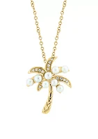 1/10 ct. t.w. Diamond, Freshwater Pearl Pendant Necklace in 14K Yellow Gold