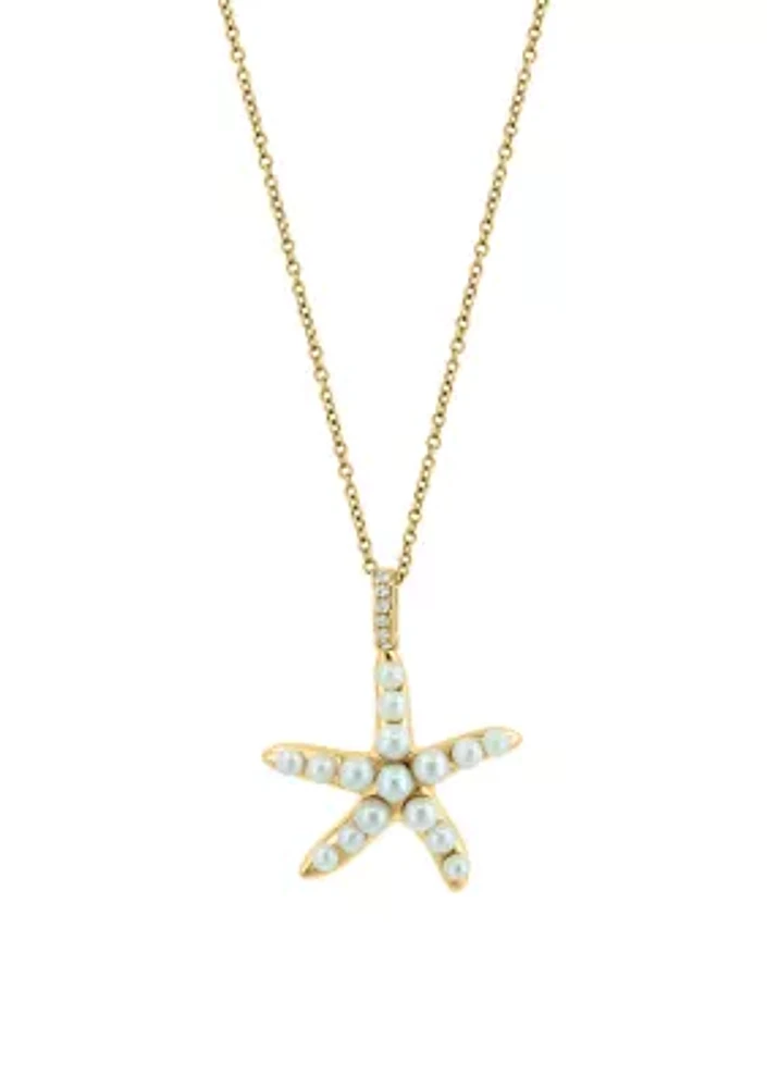 1/10 ct. t.w. Diamond, Freshwater Pearl Starfish Pendant Necklace