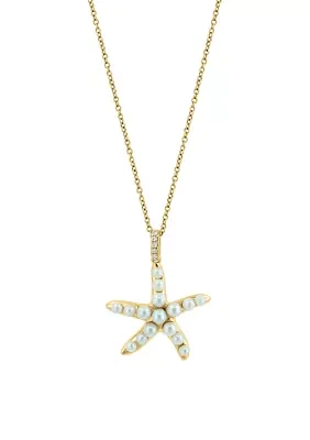 1/10 ct. t.w. Diamond, Freshwater Pearl Starfish Pendant Necklace