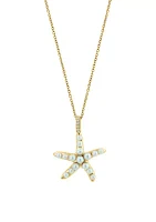 1/10 ct. t.w. Diamond, Freshwater Pearl Starfish Pendant Necklace