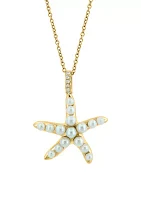 1/10 ct. t.w. Diamond, Freshwater Pearl Starfish Pendant Necklace