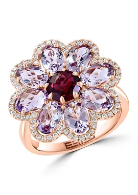 1/3 ct. t.w. Pink Amethyst, Diamond, 3.8 ct. t.w. Rhodolite Ring in 14K Rose Gold