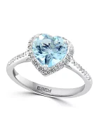 1/5 ct. t.w. Aquamarine and 1.55 ct. t.w. Diamond Heart Ring in 14K White Gold