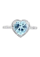 1/5 ct. t.w. Aquamarine and 1.55 ct. t.w. Diamond Heart Ring in 14K White Gold