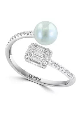 Diamond and Freshwater Pearl Split Ring in 14K White Gold