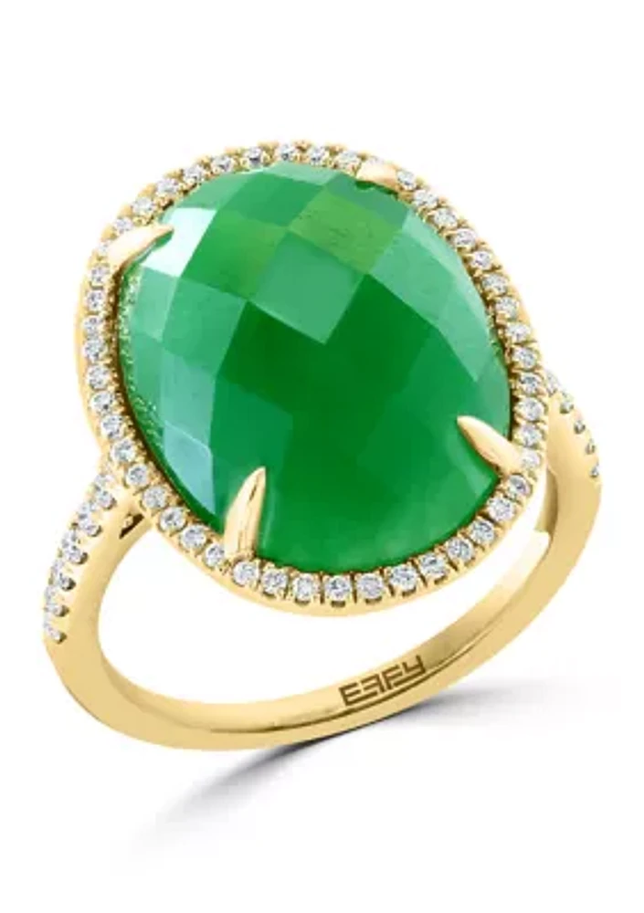 Diamond and Jade Ring in 14K Yellow Gold