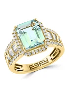 Diamond and Aquamarine Ring in 14K Yellow Gold