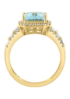 Diamond and Aquamarine Ring in 14K Yellow Gold