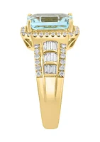 Diamond and Aquamarine Ring in 14K Yellow Gold