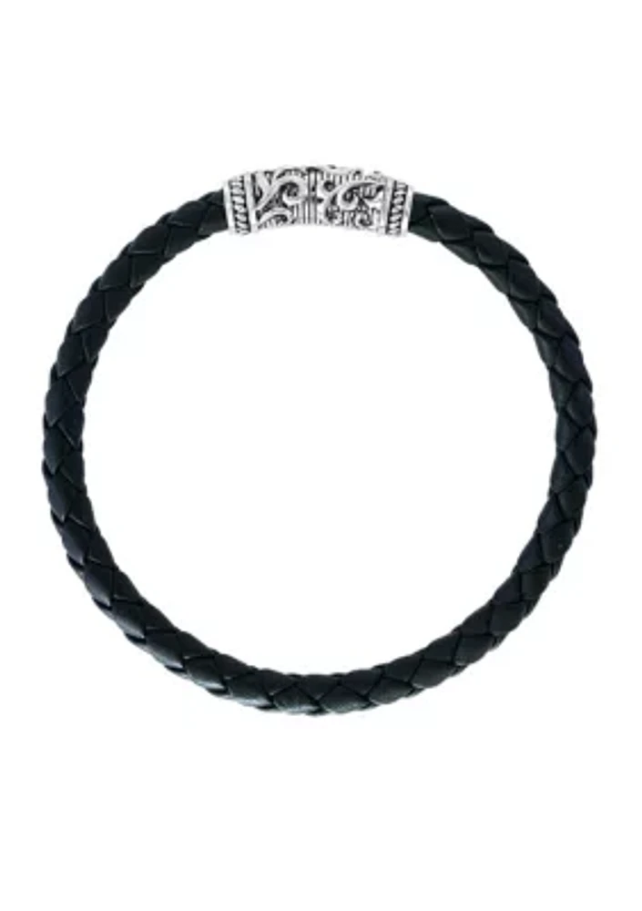 Sterling Silver Leather Bracelet