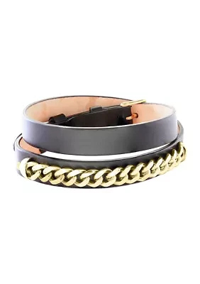 Gold Over Sterling Silver Leather Bracelet