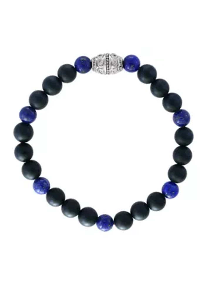 Men's Meteorite and Lapis Lazuli Beaded Bracelet