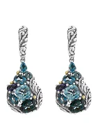 925 Sterling Silver/18K Yellow Gold Blue Topaz, London Blue Topaz, and Iolite Earrings