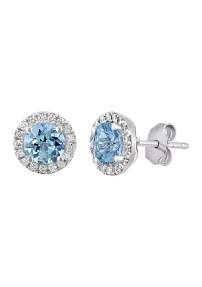 1.5 ct. t.w. Aquamarine, 1/4 ct. t.w. Diamond Earrings in 14K White Gold