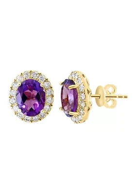 1/2 ct. t.w. Diamond, 3.35 ct. t.w. Amethyst Earrings in 14K Yellow Gold