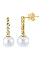 Diamond and Freshwater Pearl Drop Earrings in 14K Yellow Gold