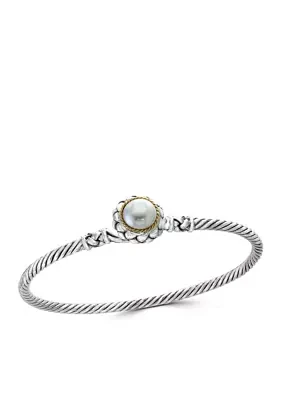 Fresh Water Pearl Bangle Bracelet in Sterling Silver and 18k Yellow Gold