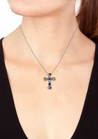 Multicolored Gemstone Cross Necklace in Sterling Silver