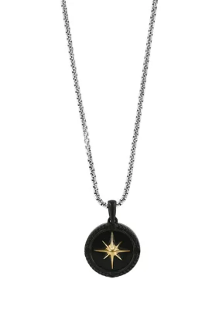 Black Plating Onyx Pendant Necklace in Sterling Silver and 18K Yellow Gold