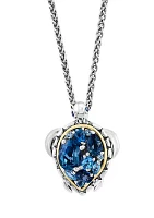 Blue Topaz and London Blue Topaz Turtle Pendant Necklace in Sterling Silver and 14K Yellow Gold