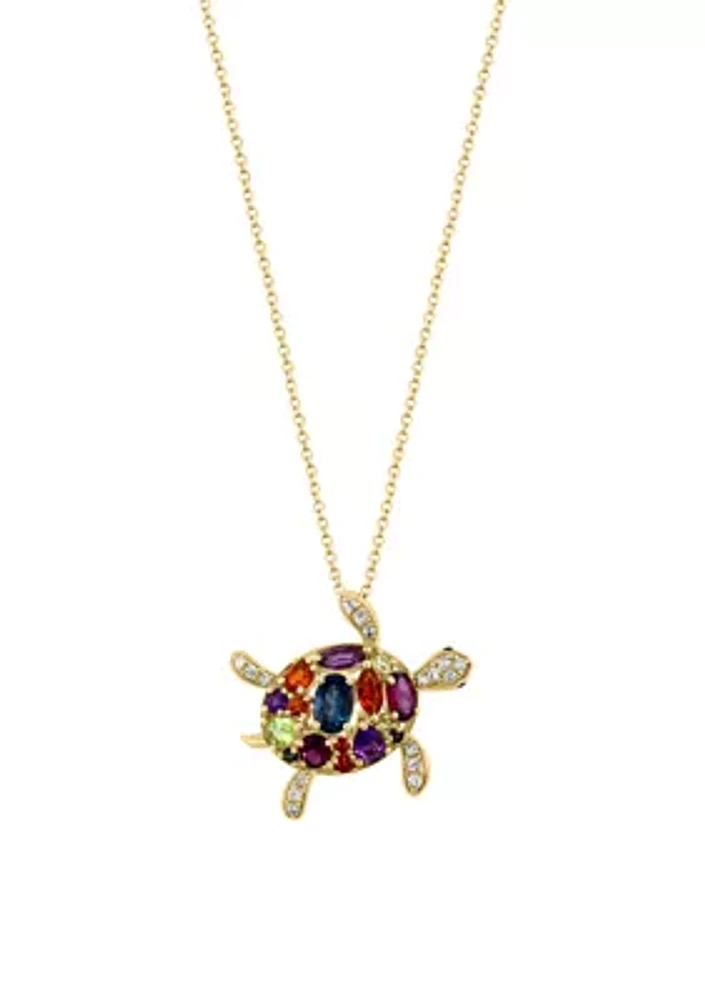 2.5 ct. t.w. Multi Gemstone, Sapphire Turtle Pendant Necklace in 14K Yellow Gold