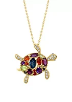 2.5 ct. t.w. Multi Gemstone, Sapphire Turtle Pendant Necklace in 14K Yellow Gold