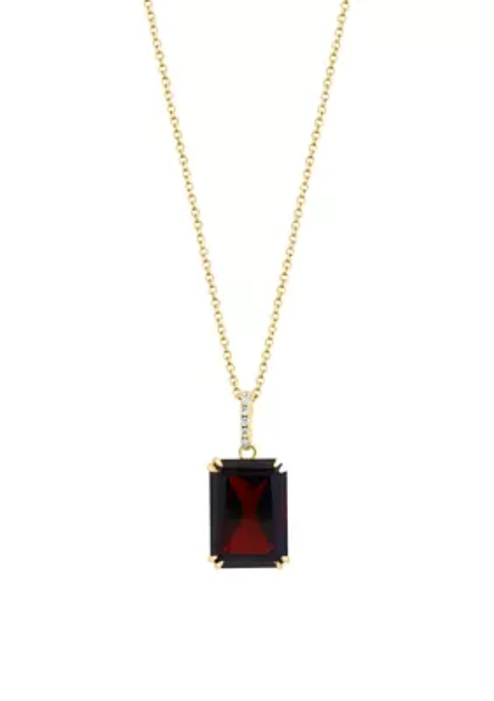 Diamond and Garnet Pendant Necklace in 14K Yellow Gold