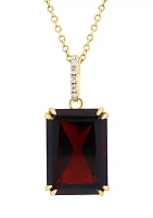 Diamond and Garnet Pendant Necklace in 14K Yellow Gold